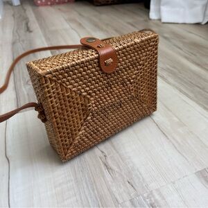 100% rattan rectangular woven Crossbody Bag